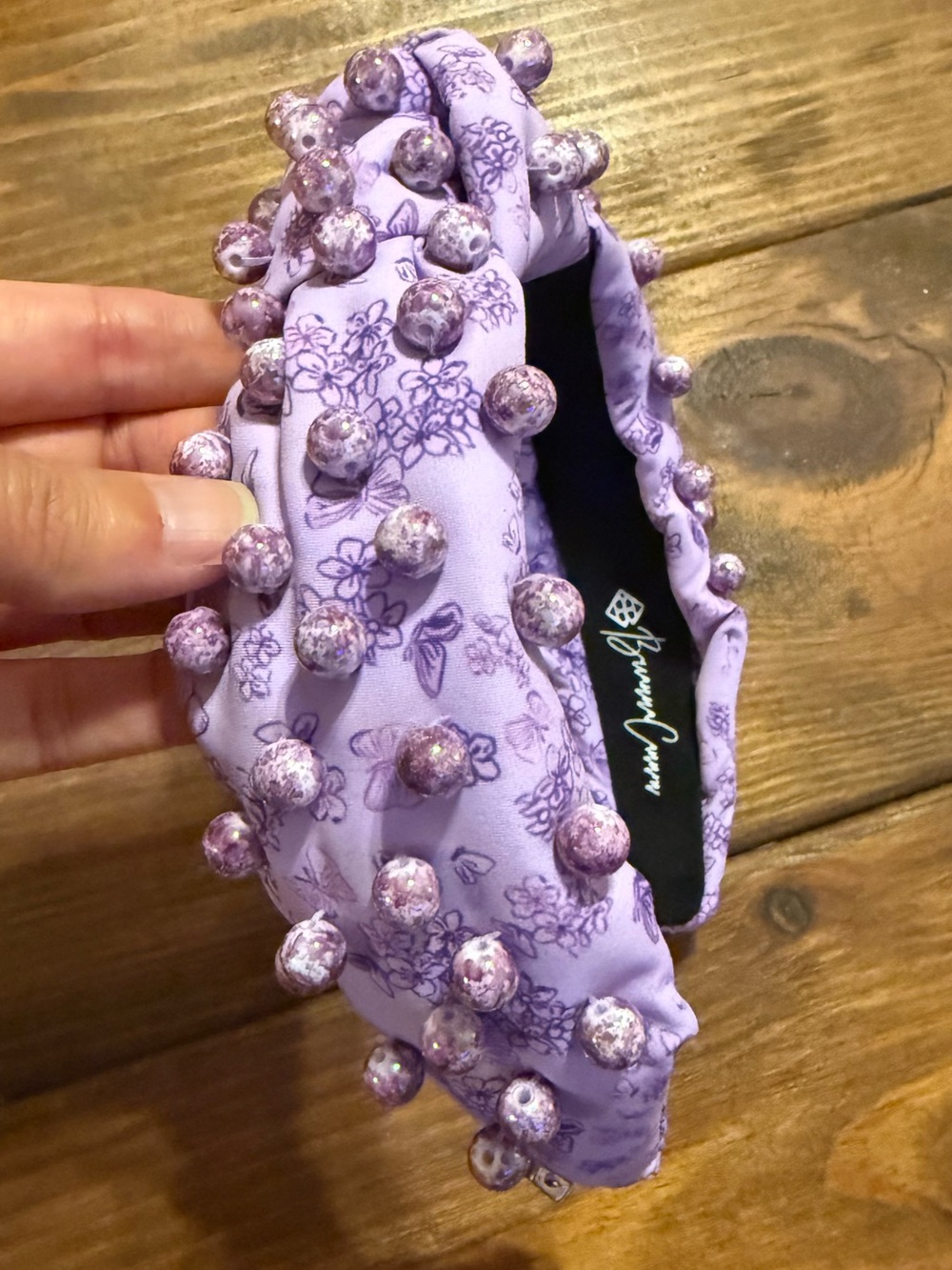 Brianna Cannon Wide Knotted Purple Beaded Accent Headband